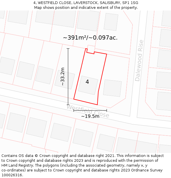 4, WESTFIELD CLOSE, LAVERSTOCK, SALISBURY, SP1 1SG: Plot and title map