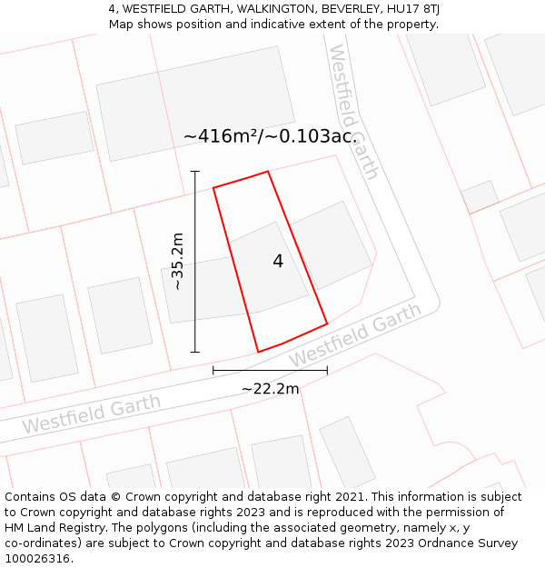 4, WESTFIELD GARTH, WALKINGTON, BEVERLEY, HU17 8TJ: Plot and title map