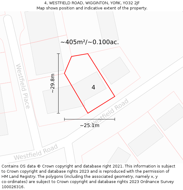 4, WESTFIELD ROAD, WIGGINTON, YORK, YO32 2JF: Plot and title map
