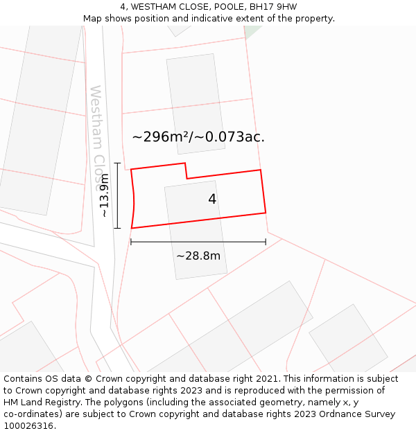 4, WESTHAM CLOSE, POOLE, BH17 9HW: Plot and title map