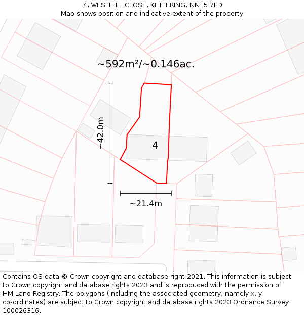 4, WESTHILL CLOSE, KETTERING, NN15 7LD: Plot and title map