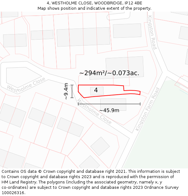 4, WESTHOLME CLOSE, WOODBRIDGE, IP12 4BE: Plot and title map