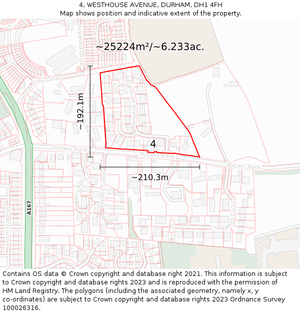 4, WESTHOUSE AVENUE, DURHAM, DH1 4FH: Plot and title map