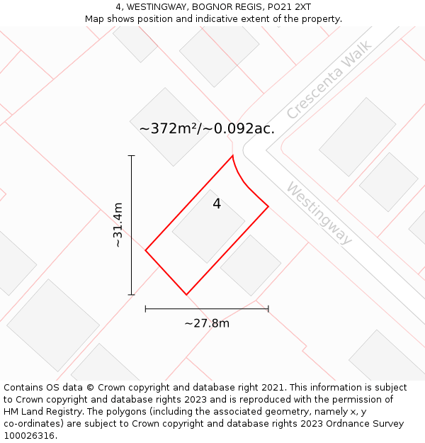 4, WESTINGWAY, BOGNOR REGIS, PO21 2XT: Plot and title map