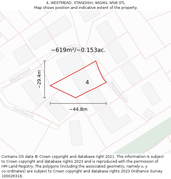 4, WESTMEAD, STANDISH, WIGAN, WN6 0TL: Plot and title map