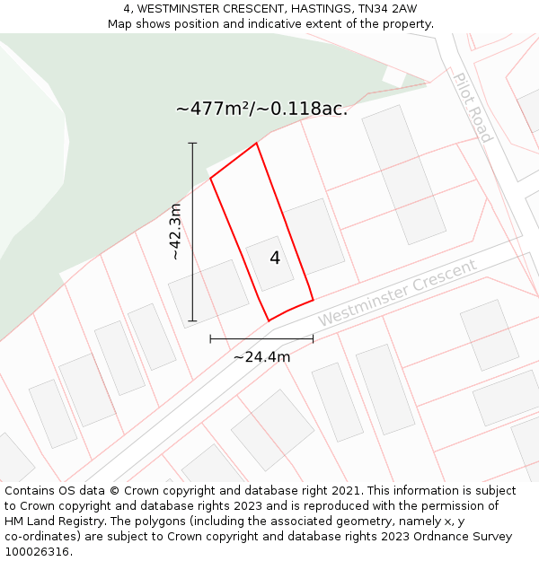 4, WESTMINSTER CRESCENT, HASTINGS, TN34 2AW: Plot and title map
