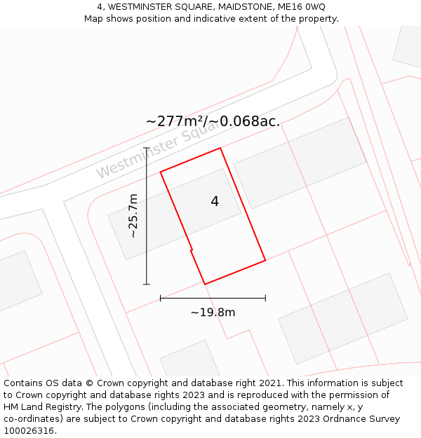 4, WESTMINSTER SQUARE, MAIDSTONE, ME16 0WQ: Plot and title map