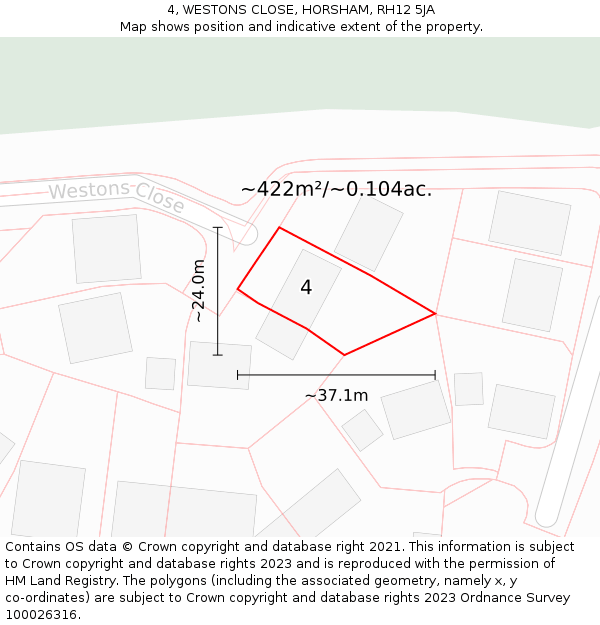 4, WESTONS CLOSE, HORSHAM, RH12 5JA: Plot and title map