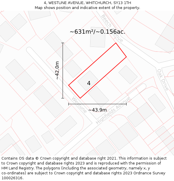 4, WESTUNE AVENUE, WHITCHURCH, SY13 1TH: Plot and title map