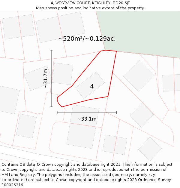 4, WESTVIEW COURT, KEIGHLEY, BD20 6JF: Plot and title map