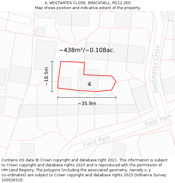 4, WESTWATES CLOSE, BRACKNELL, RG12 2ED: Plot and title map