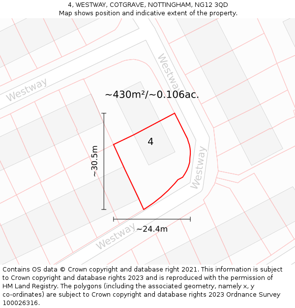 4, WESTWAY, COTGRAVE, NOTTINGHAM, NG12 3QD: Plot and title map