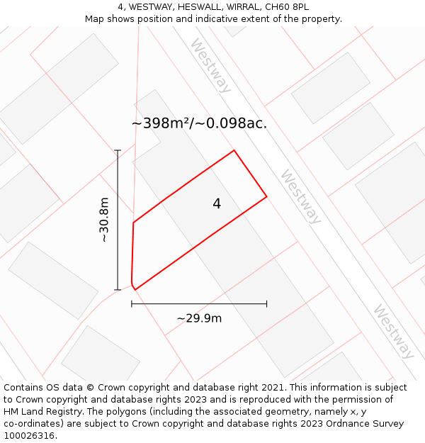 4, WESTWAY, HESWALL, WIRRAL, CH60 8PL: Plot and title map