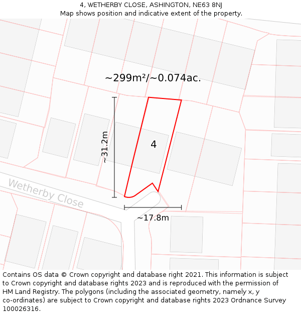 4, WETHERBY CLOSE, ASHINGTON, NE63 8NJ: Plot and title map
