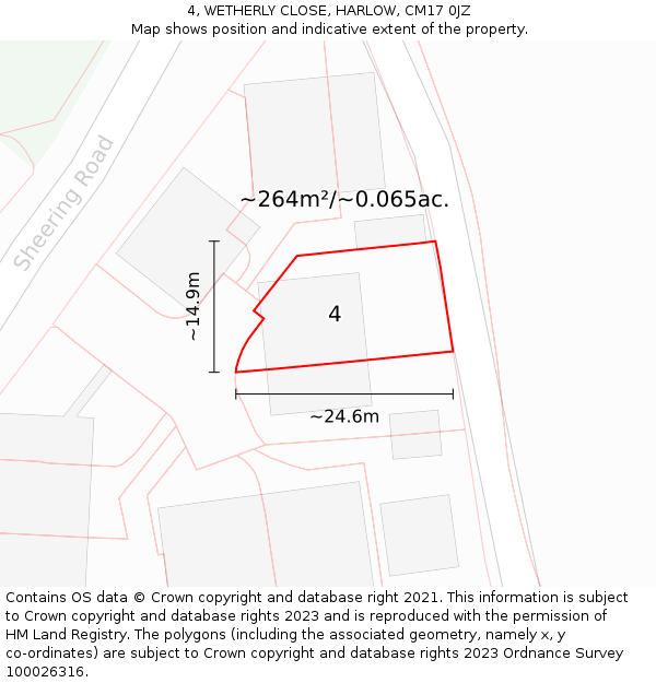 4, WETHERLY CLOSE, HARLOW, CM17 0JZ: Plot and title map