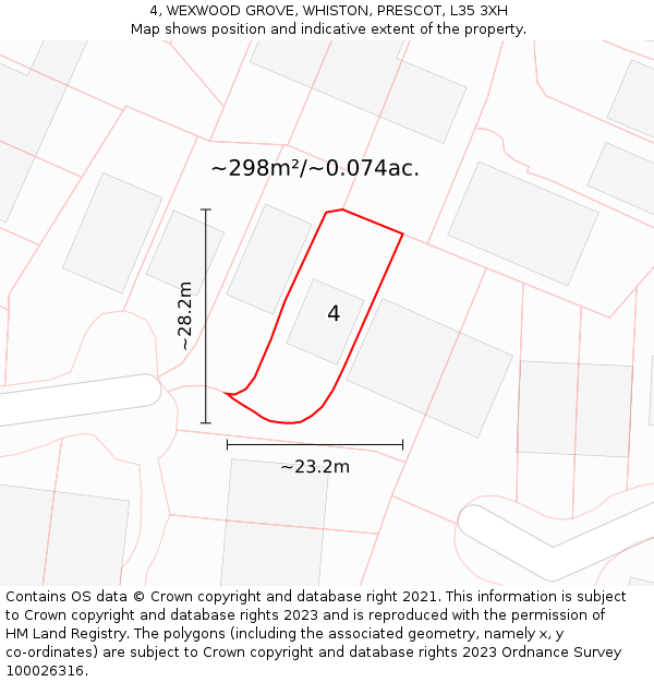 4, WEXWOOD GROVE, WHISTON, PRESCOT, L35 3XH: Plot and title map