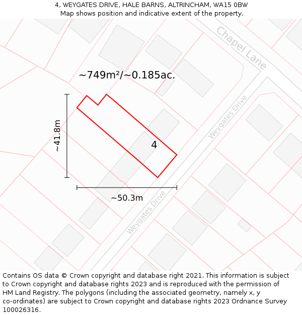 4, WEYGATES DRIVE, HALE BARNS, ALTRINCHAM, WA15 0BW: Plot and title map