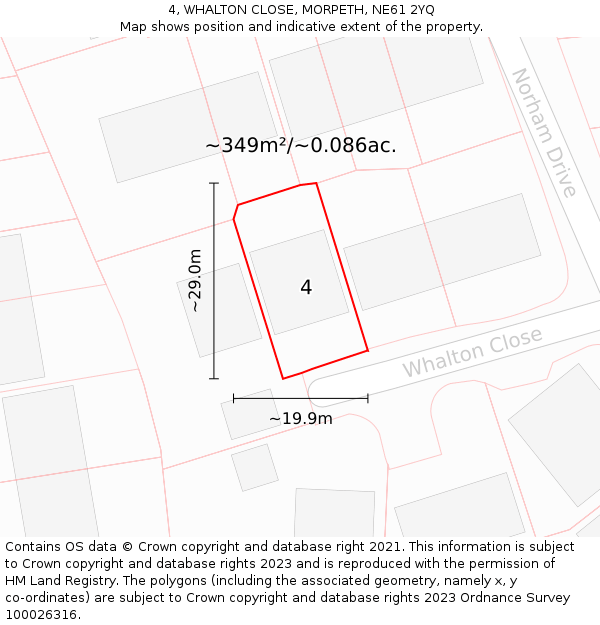 4, WHALTON CLOSE, MORPETH, NE61 2YQ: Plot and title map