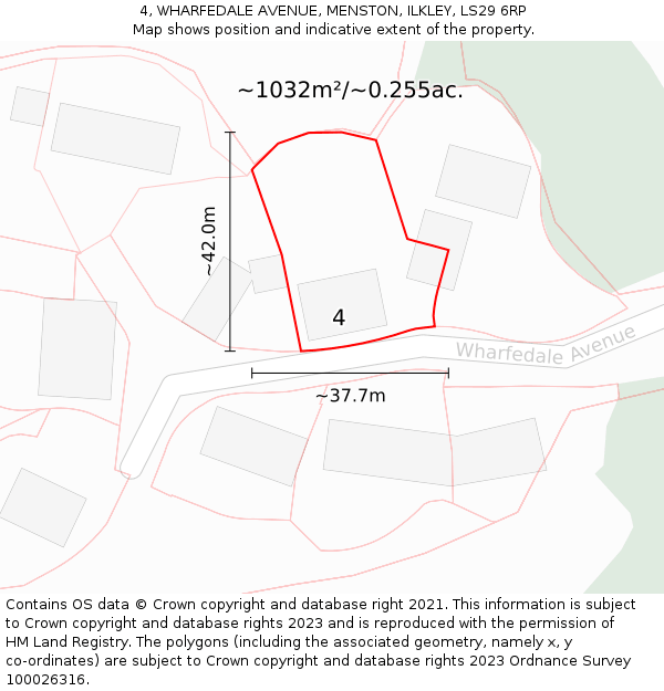 4, WHARFEDALE AVENUE, MENSTON, ILKLEY, LS29 6RP: Plot and title map