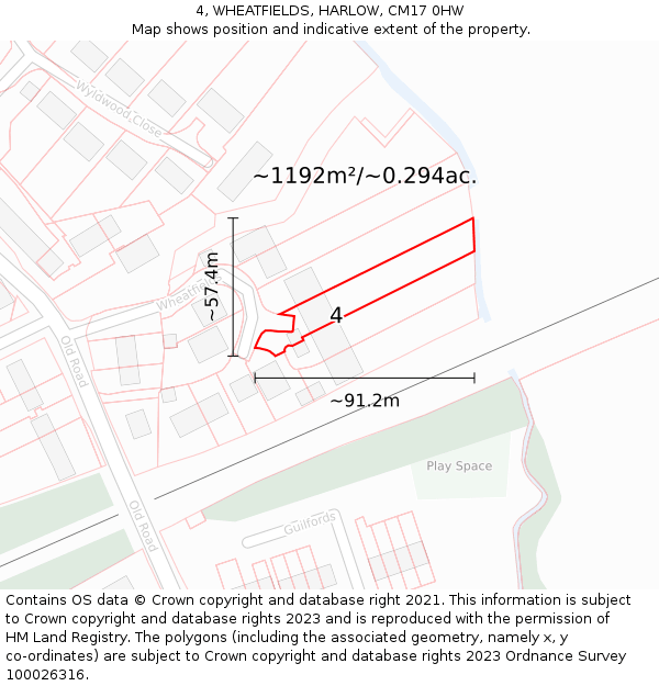 4, WHEATFIELDS, HARLOW, CM17 0HW: Plot and title map