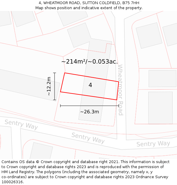 4, WHEATMOOR ROAD, SUTTON COLDFIELD, B75 7HH: Plot and title map