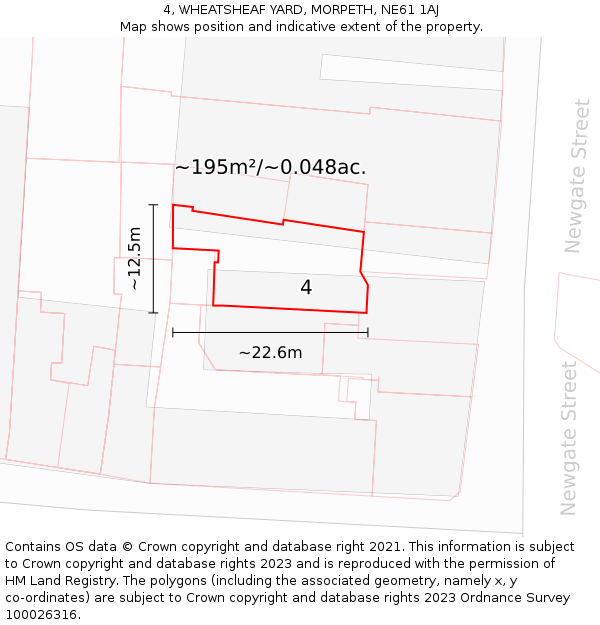 4, WHEATSHEAF YARD, MORPETH, NE61 1AJ: Plot and title map