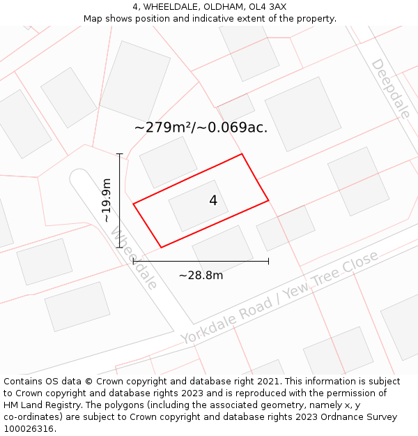 4, WHEELDALE, OLDHAM, OL4 3AX: Plot and title map