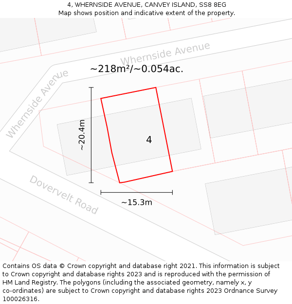4, WHERNSIDE AVENUE, CANVEY ISLAND, SS8 8EG: Plot and title map