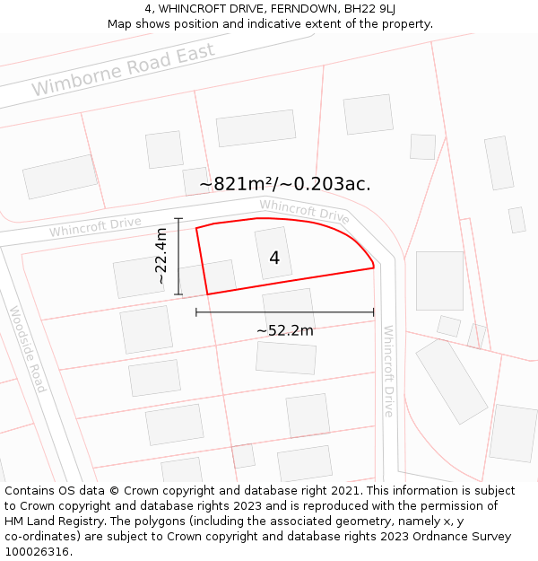 4, WHINCROFT DRIVE, FERNDOWN, BH22 9LJ: Plot and title map