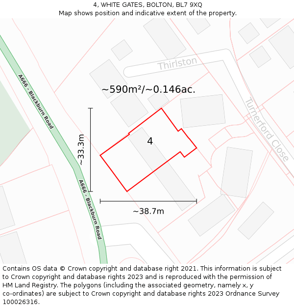 4, WHITE GATES, BOLTON, BL7 9XQ: Plot and title map