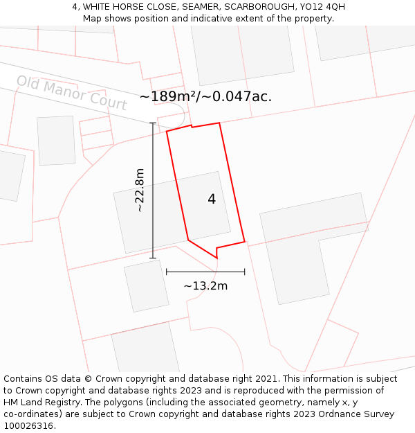 4, WHITE HORSE CLOSE, SEAMER, SCARBOROUGH, YO12 4QH: Plot and title map