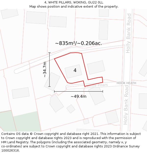 4, WHITE PILLARS, WOKING, GU22 0LL: Plot and title map