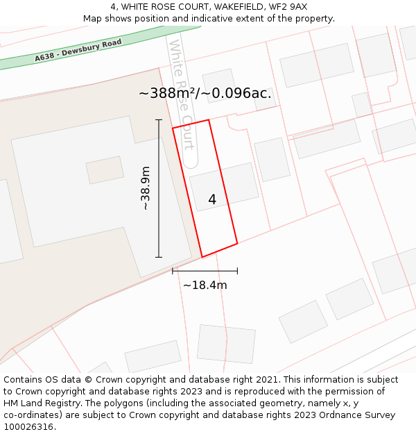 4, WHITE ROSE COURT, WAKEFIELD, WF2 9AX: Plot and title map