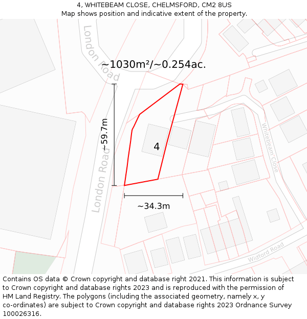 4, WHITEBEAM CLOSE, CHELMSFORD, CM2 8US: Plot and title map