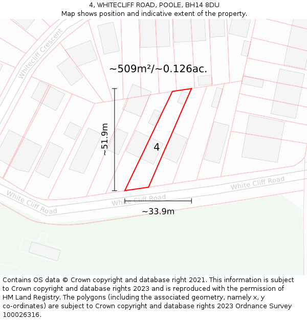 4, WHITECLIFF ROAD, POOLE, BH14 8DU: Plot and title map