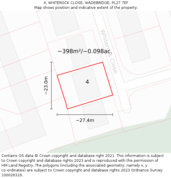 4, WHITEROCK CLOSE, WADEBRIDGE, PL27 7EF: Plot and title map