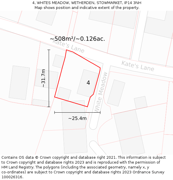 4, WHITES MEADOW, WETHERDEN, STOWMARKET, IP14 3NH: Plot and title map