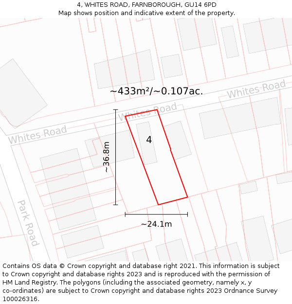 4, WHITES ROAD, FARNBOROUGH, GU14 6PD: Plot and title map