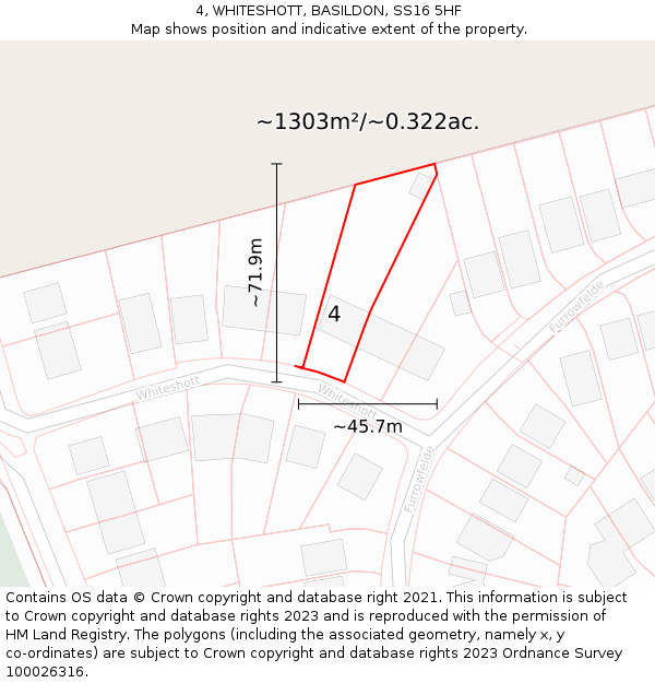 4, WHITESHOTT, BASILDON, SS16 5HF: Plot and title map