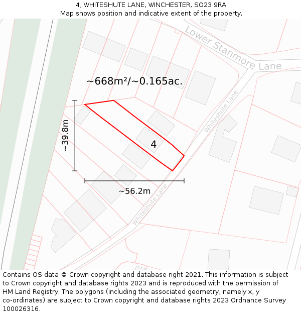 4, WHITESHUTE LANE, WINCHESTER, SO23 9RA: Plot and title map