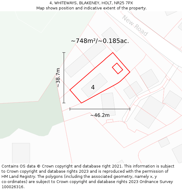 4, WHITEWAYS, BLAKENEY, HOLT, NR25 7PX: Plot and title map