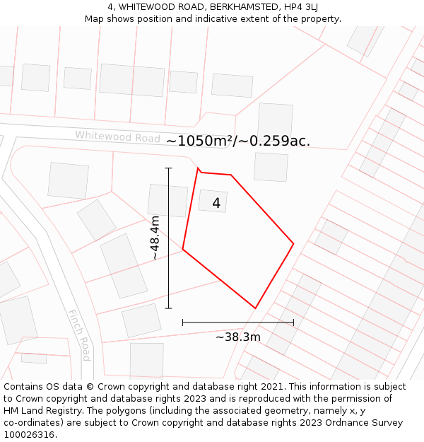 4, WHITEWOOD ROAD, BERKHAMSTED, HP4 3LJ: Plot and title map