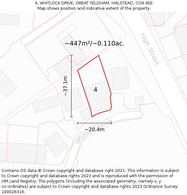 4, WHITLOCK DRIVE, GREAT YELDHAM, HALSTEAD, CO9 4EE: Plot and title map