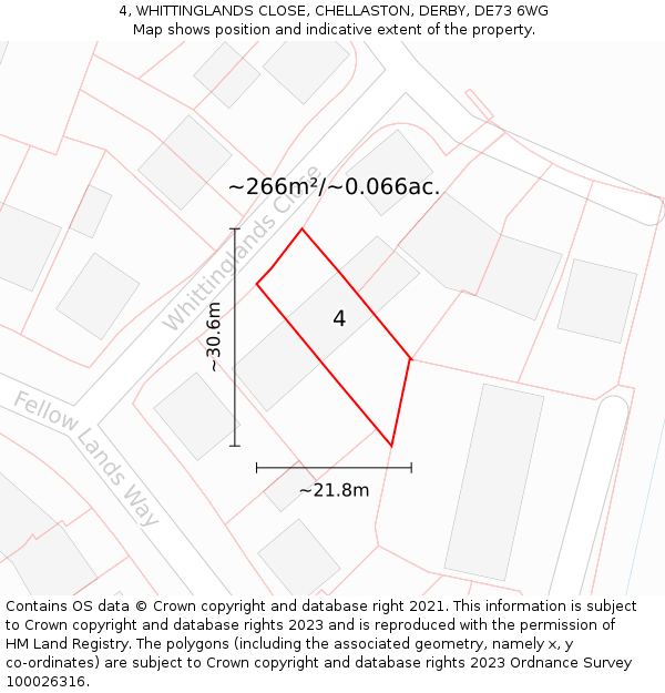 4, WHITTINGLANDS CLOSE, CHELLASTON, DERBY, DE73 6WG: Plot and title map