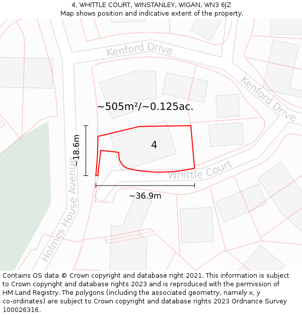 4, WHITTLE COURT, WINSTANLEY, WIGAN, WN3 6JZ: Plot and title map