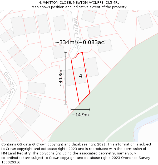 4, WHITTON CLOSE, NEWTON AYCLIFFE, DL5 4RL: Plot and title map