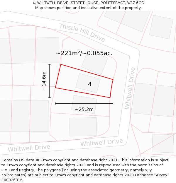 4, WHITWELL DRIVE, STREETHOUSE, PONTEFRACT, WF7 6GD: Plot and title map