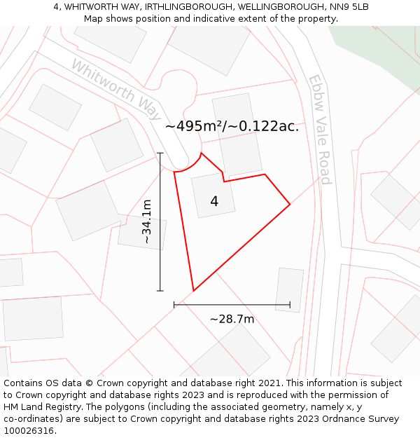 4, WHITWORTH WAY, IRTHLINGBOROUGH, WELLINGBOROUGH, NN9 5LB: Plot and title map