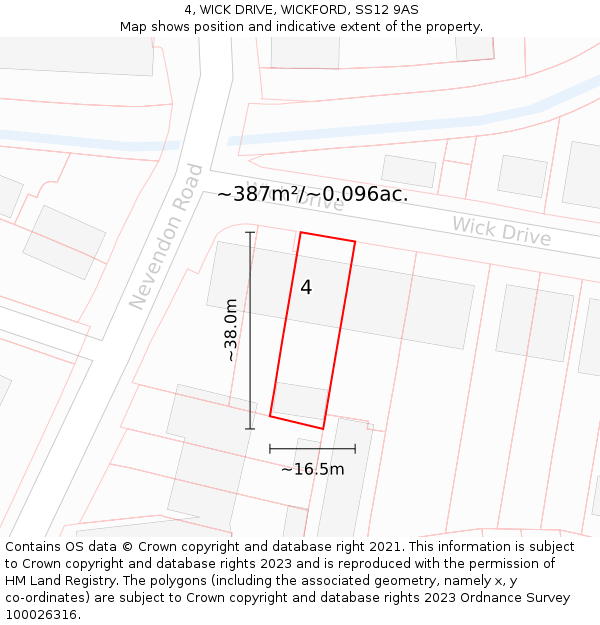 4, WICK DRIVE, WICKFORD, SS12 9AS: Plot and title map