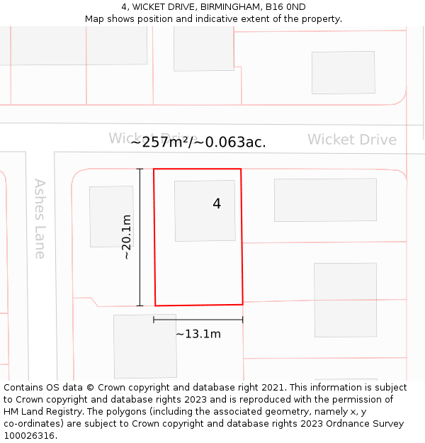 4, WICKET DRIVE, BIRMINGHAM, B16 0ND: Plot and title map